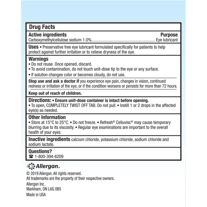 REFRESH® CELLUVISC® : Gouttes Lubrifiantes en Gel pour Sécheresse Oculaire Sévère