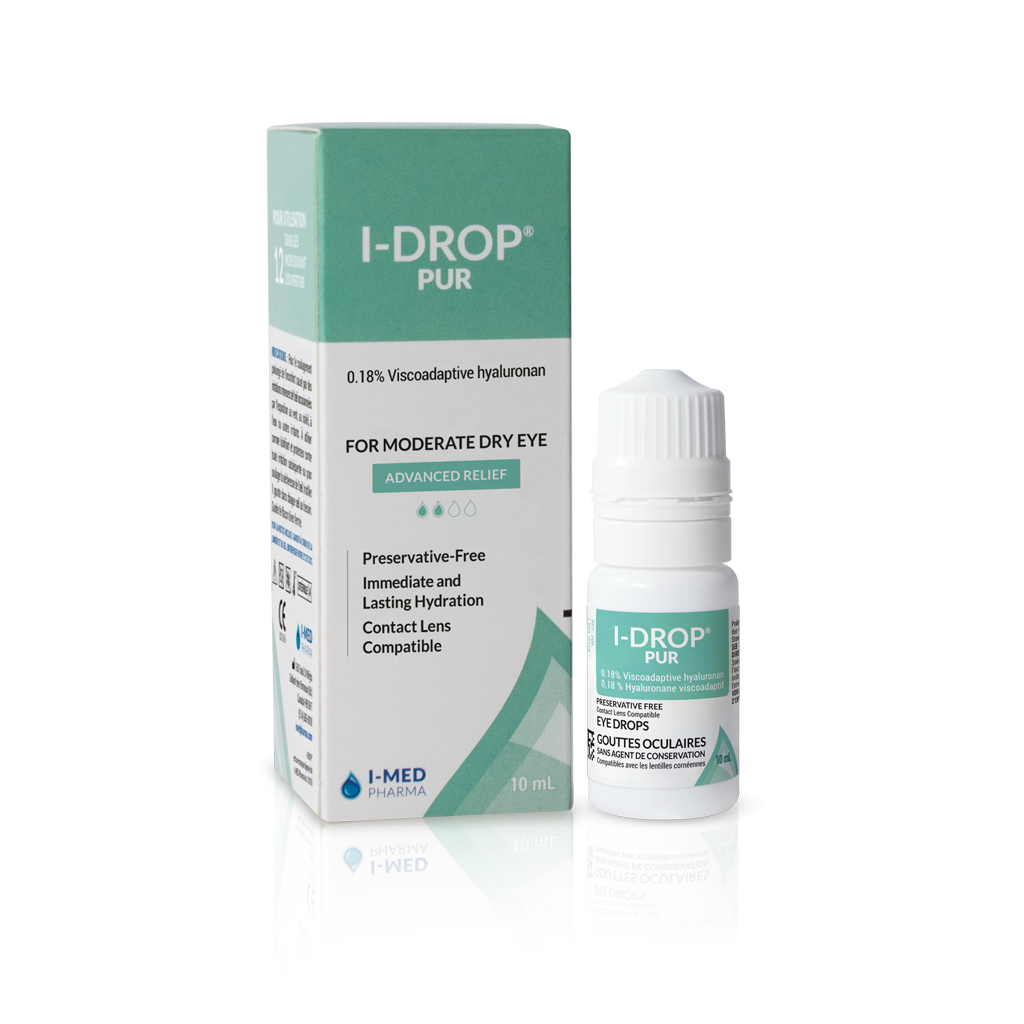 I-DROP® PUR : Le soulagement viscoadaptatif avancé pour les yeux secs.